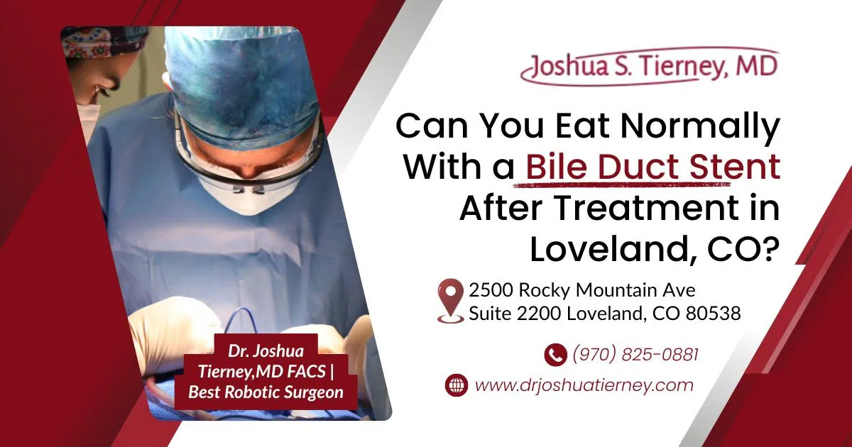 Surgeon performing procedure with bile duct stent text