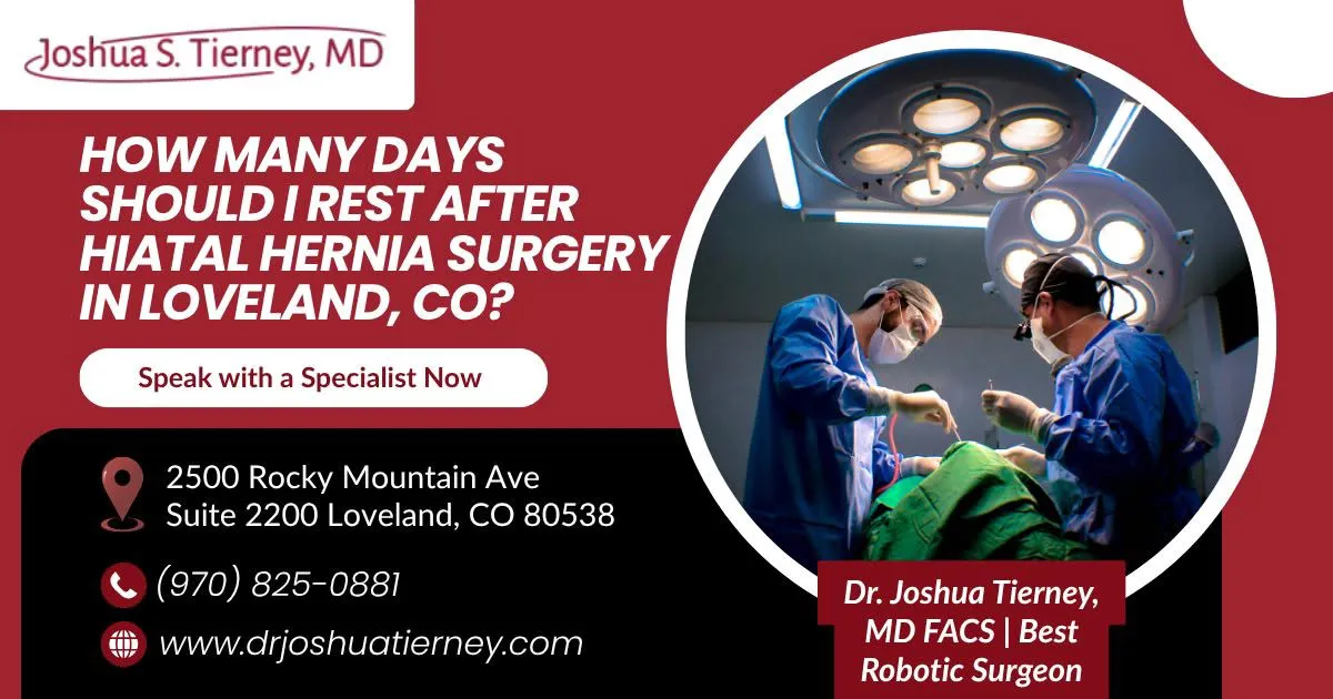 Hiatal hernia surgery recovery advertisement featuring operating surgeons